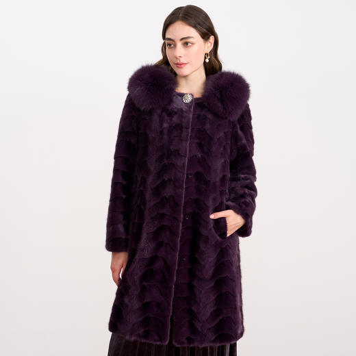 EITIE爱特爱精致奢华高级感狐狸毛领紫色水貂毛皮草2025冬季新款D2593905X 商品图2