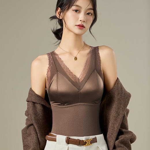 德绒保暖背心 女秋冬季内搭加厚加绒带胸垫一体式内衣无痕打底上衣 商品图3