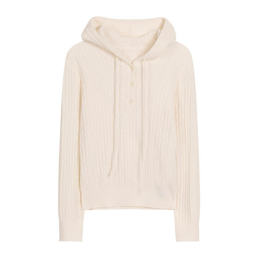 NEELLY纳俪商场同款冬新款宽松连帽绞花套头针织衫女舒适休闲上衣N25102A01030 商品图3