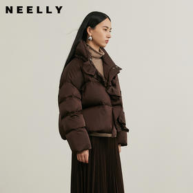 NEELLY纳俪商场同款冬新款荷叶边立领短款连帽外套女白鸭绒羽绒服N25104L04592