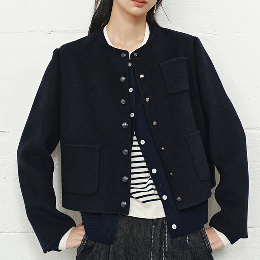 NEELLY纳俪商场同款冬季新款简约气质短外套女舒适百搭双面呢大衣N25101N01013 商品图2