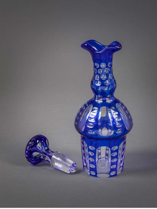 独角鹿西洋古董 1860年代法国出品卷叶花纹纯银精雕镶嵌蓝色水晶调料瓶一对 商品图5