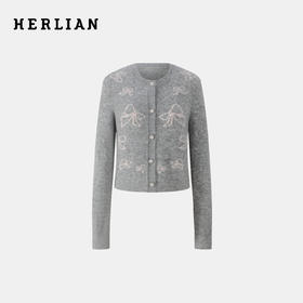 Herlian 2025秋冬新品针织蝴蝶结女士短款修身开衫