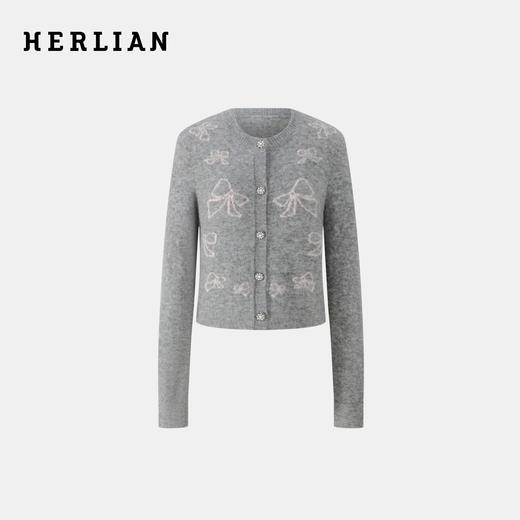 Herlian 2025秋冬新品针织蝴蝶结女士短款修身开衫 商品图0