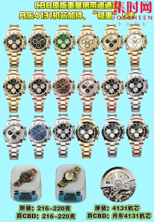 劳力士新款 CBD配重版 重量210克+ 包边迪通拿配重版 丹东4130机 全玫金钢带款 男士腕表 商品图10