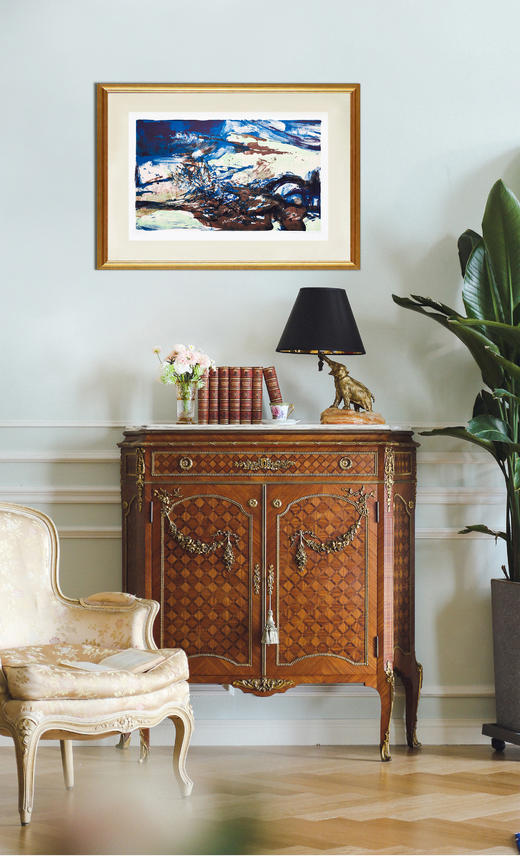 【已售】独角鹿西洋古董 1976年巴塞罗那出版赵无极签名「无题：第272号｜诗画之礼赞」彩色石版画 商品图0