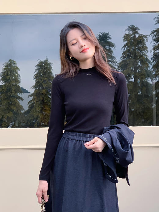 【百图lulu定制】【花蔓套装】【一套299元】花朵刺绣 波浪边马甲 高弹T长袖T恤 A字摆半裙 商品图10