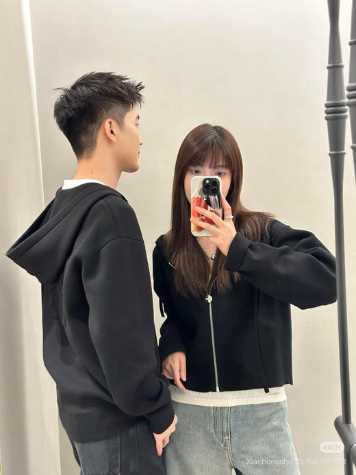 1011-4 lew男女同款浮雕拉链连帽衫 老朱176/146穿L偏大一号，穿M很合适 商品图2