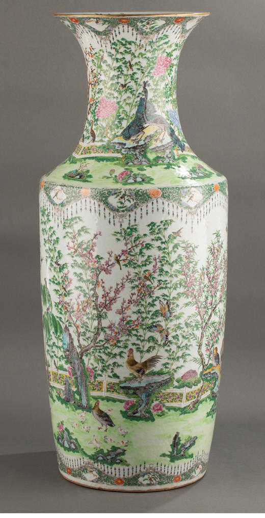 独角鹿西洋古董 19世纪中国出品「锦上添花」主题五彩棒槌瓶 商品图0