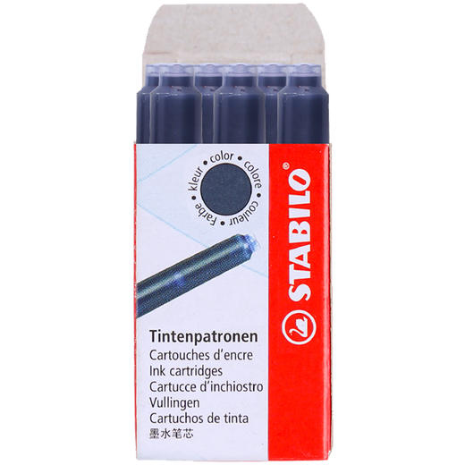思笔乐stabilo德国非碳素墨囊墨胆蓝黑色 | 细小口径、一次性替芯、6支装、可替换通用墨囊 商品图4