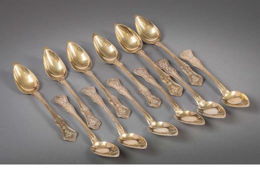 独角鹿西洋古董 1850年代法国出品涡卷藤蔓纹饰纯银精雕水晶内胆冰激凌樽 商品图6