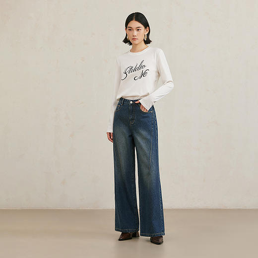 NEELLY纳俪商场同款冬季新款复古水洗宽松百搭直筒裤长裤女牛仔裤N25104H04423 商品图2