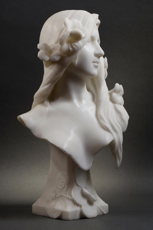 独角鹿西洋古董1890年代法国雕塑家Georges Coudray签名创作新艺术风格卡拉拉大理石半身像雕塑作品《睡莲》 商品图1