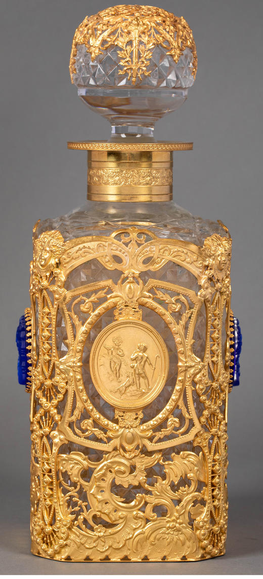 独角鹿西洋古董 19世纪末法国出品新古典主义风格铜鎏金雕饰古典女子肖像卡梅奥装饰水晶烈酒瓶 商品图4