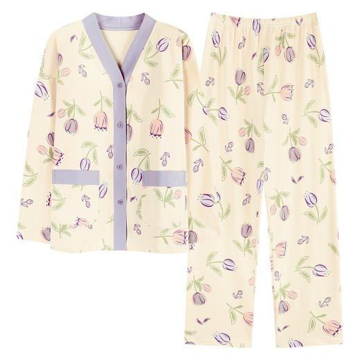 2025带胸垫卡通睡衣女春秋款冬季长袖开衫和服棉质家居服女两件套 商品图4