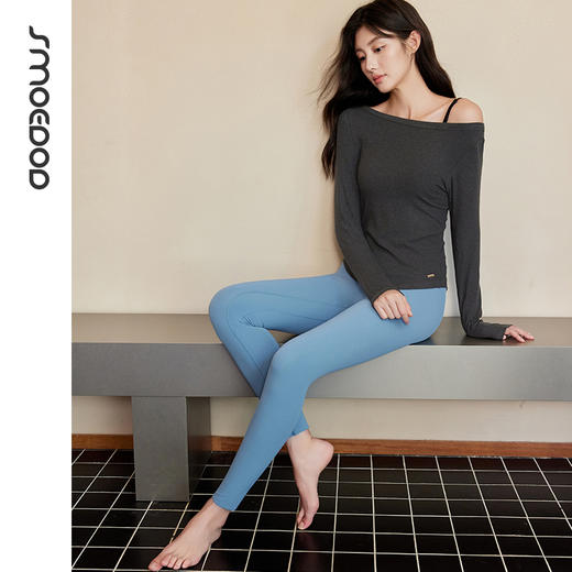 水沐伊朵瑜伽服圆领长袖修身女士圆领修身长袖T恤纯色性感50207 商品图5