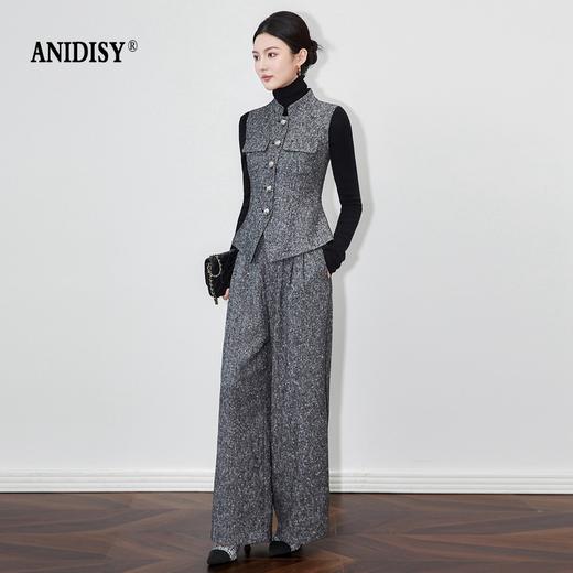 时尚立领单排扣收腰马甲+高腰拉链长裤套装 商品图0