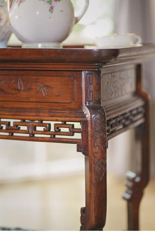 【已售】独角鹿西洋古董 1900年代英国出品东方风格实木精雕竹叶纹下午茶桌 商品图3