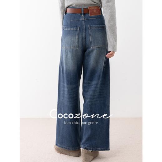COCO ZONE 冬季加绒显瘦设计感保暖直筒牛仔裤CC2D2755 商品图1