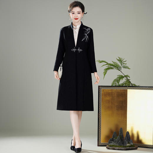 【夜竹】新中式国风刺绣花，中长款旗袍大衣风衣外套XGT-T25137 商品图0
