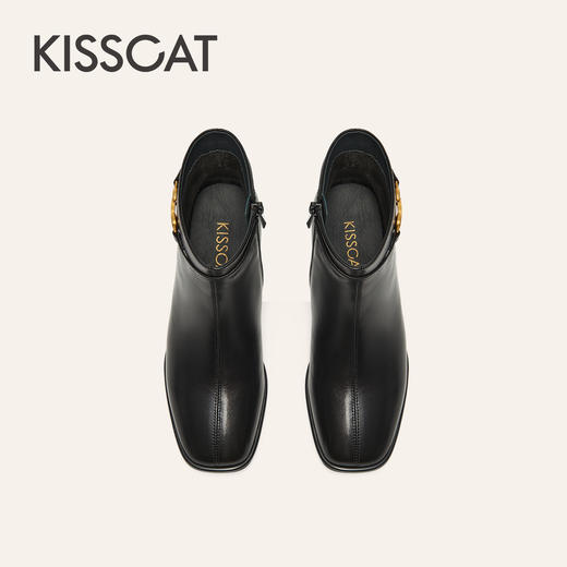 【云粉节】BF楼KISSCAT接吻猫25冬新老钱质感时装靴方头黑色高跟靴粗跟短靴女KA65788-10吊牌价1599活动价899 商品图3