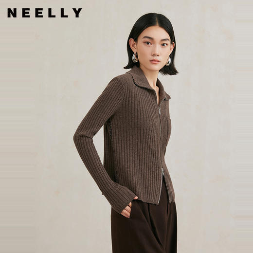 NEELLY纳俪商场同款冬季新款绵羊毛肌理感修身针织开衫女毛衣外套N25104A04424 商品图0