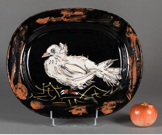 独角鹿西洋古董 1949年代西班牙艺术家与法国工坊合作出品限量装饰陶盘「Colombe sur lit de paille 草床上的鸽子」 商品图1