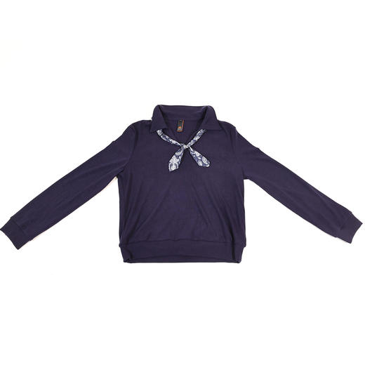 半身缘女装 秋季优雅时尚印花领带经典翻领T恤253113M01140034 商品图0