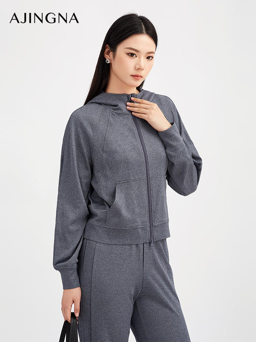 【商场同款】阿菁娜秋季新款6A羊毛混纺针织连帽夹克软糯丝滑亲肤透气A30Q102005 商品图0