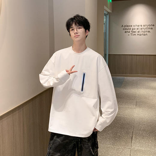 英国轻奢Schenvega 爆款迪桑平纹胸口口袋长袖T恤卫衣A72-7901 商品图1