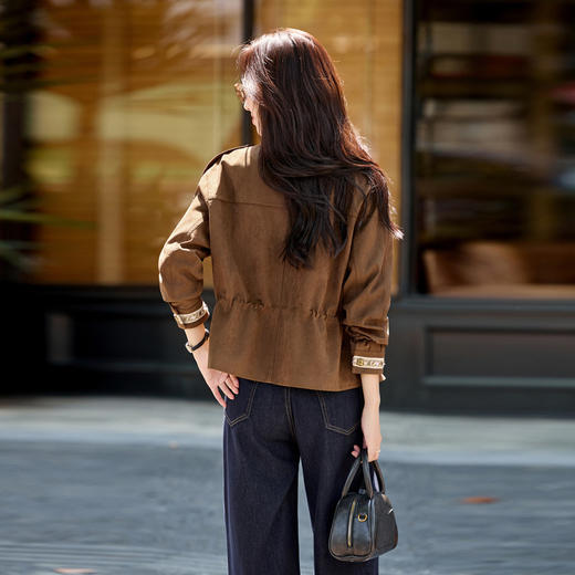 HR YKSL793美拉德风百搭麂皮绒短外套抽绳收腰夹克上衣 商品图3