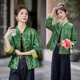 HR ZMFS25913新中式外套时尚宽松盘扣立领刺绣短款外套