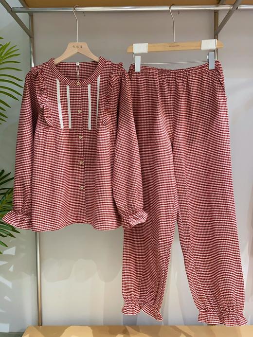 松植屋秋冬女款《映晓》磨毛圆领长袖睡衣套装 商品图0