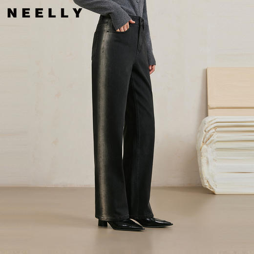 NEELLY纳俪商场同款冬新款渐变色设计阔腿牛仔裤女微弹休闲长裤N25104H04545 商品图0