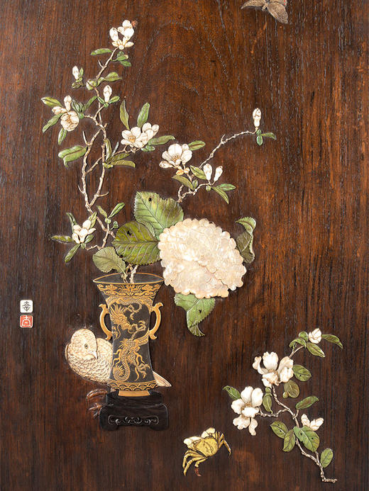 【已售】独角鹿西洋古董 19世纪末20世纪初日本明治时期出品「玲珑春雪」主题芝山镶嵌装饰画 商品图1