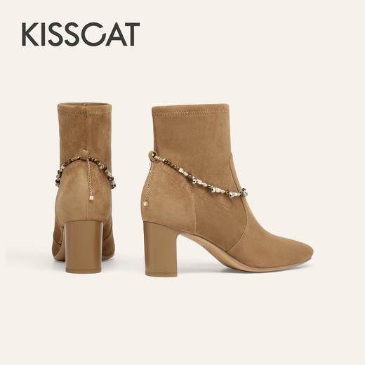 【云粉节】BF楼KISSCAT接吻猫25冬新老钱粗跟靴真皮时装瘦瘦靴链条黑色高跟靴女KA65735-10吊牌价1599活动价899 商品图2