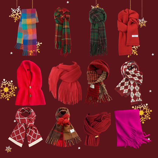 圣诞新年系列围巾2024新款时尚保暖针织围脖秋冬学生情侣礼物披肩 商品图0