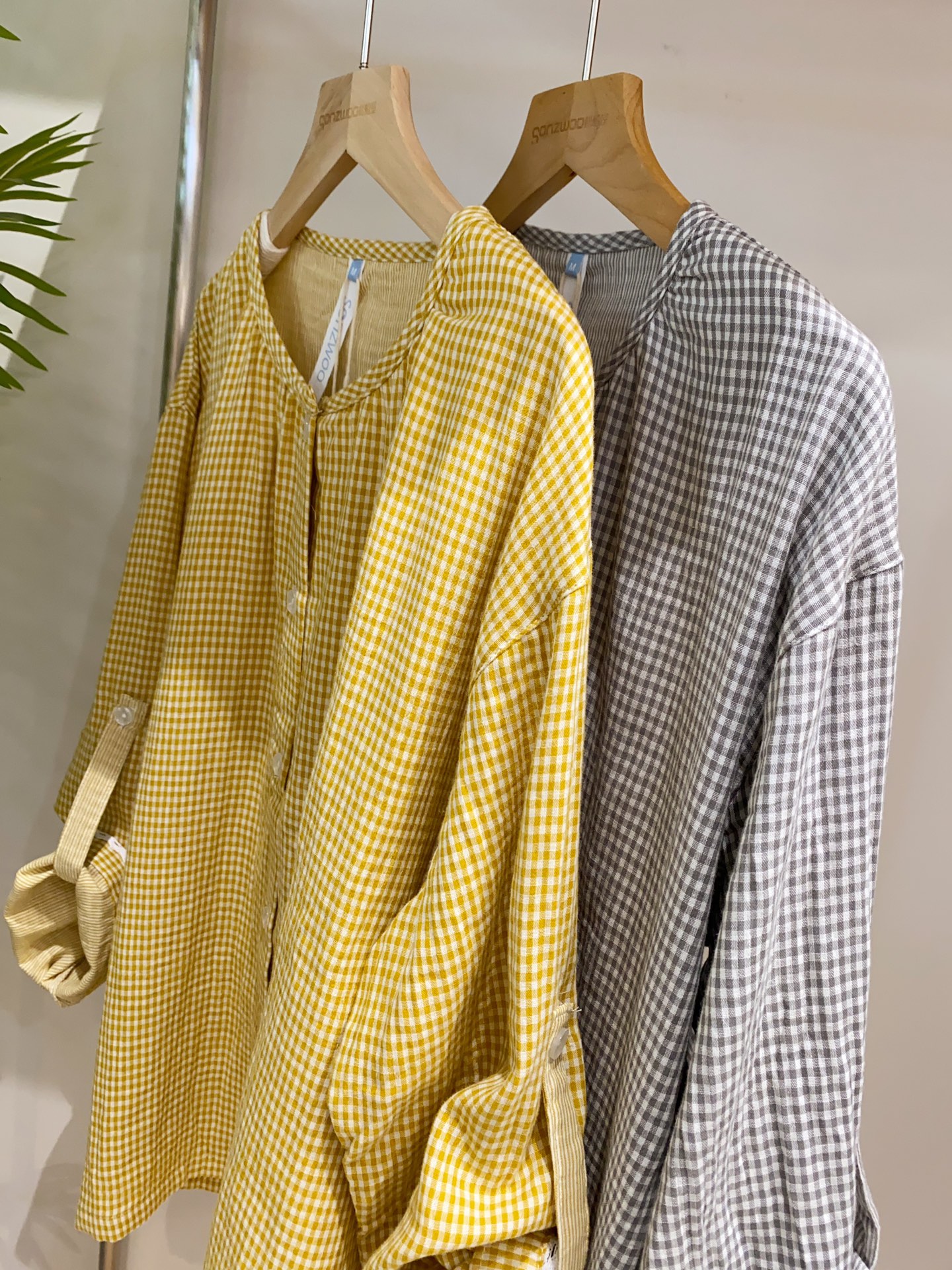 松植屋女款水洗色织圆领长袖套装100%纯棉双层纱透气亲肤织