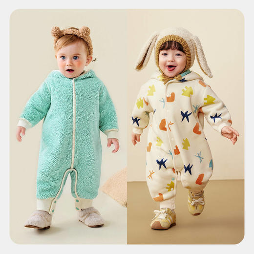 【双面穿】迷你巴拉男女童宝宝柔软保暖双面绒连体衣冬新款 商品图2