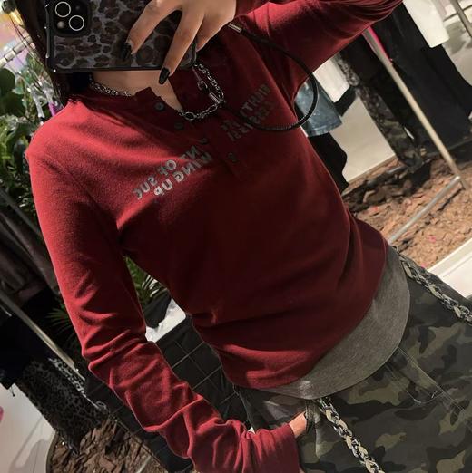 NC纽扣领假两件长袖T恤50624（红）秋季253060020321 商品图0