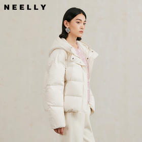 NEELLY纳俪商场同款冬新款时尚廓形面包服女白鸭绒连帽羽绒服外套N25104L04581