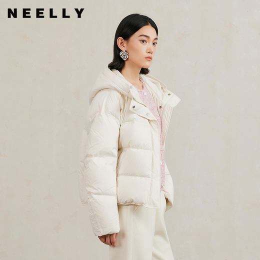 NEELLY纳俪商场同款冬新款时尚廓形面包服女白鸭绒连帽羽绒服外套N25104L04581 商品图0