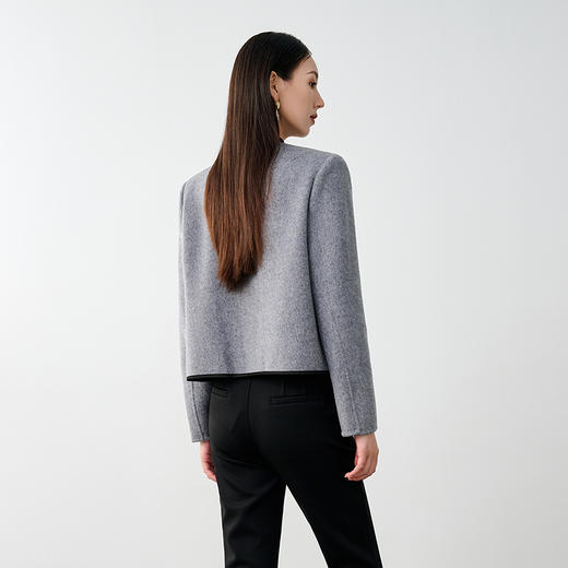 NEELLY纳俪商场同款冬新款小香风灰色双排扣短款双面呢大衣外套女N25104N04552 商品图1