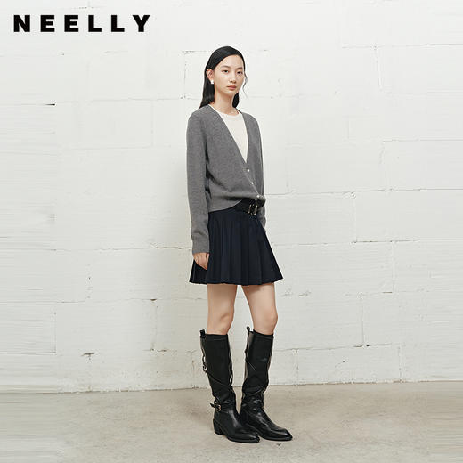 NEELLY纳俪商场同款冬季新款高腰显瘦百褶裙女学院风时髦百搭短裙N25101E01018 商品图0