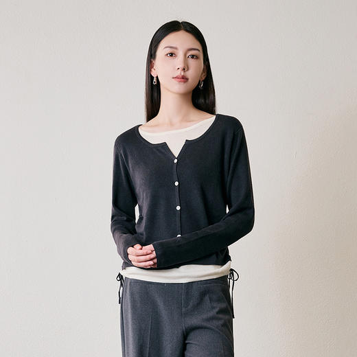 NEELLY纳俪商场同款冬季新款设计感假两件针织衫女修身打底毛衣N25104A04506 商品图3