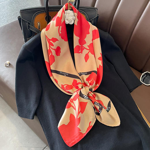 时尚轻奢90cm仿真丝丝巾日韩简约条纹大方巾ins风多功能披肩围巾春秋丝巾围巾 商品图8