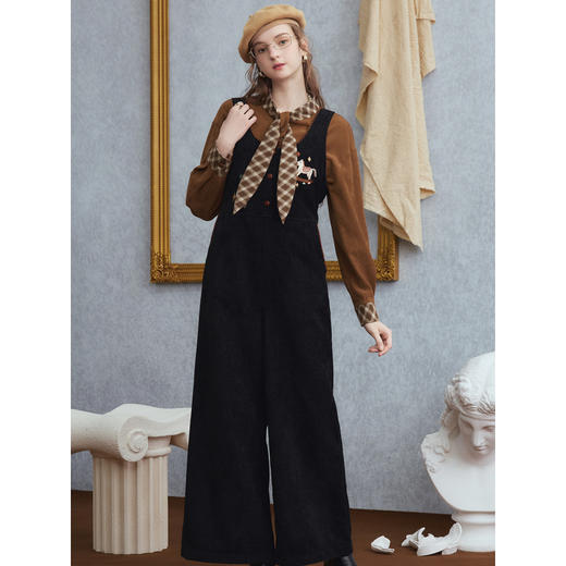 两三事梵高文艺 蜜糖荆棘 2025冬季新款格子领带刺绣长袖衬衫女 商品图2