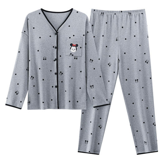 带胸垫睡衣女长袖薄款秋季卡通少女V领开衫休闲家居服可外穿套装 商品图4