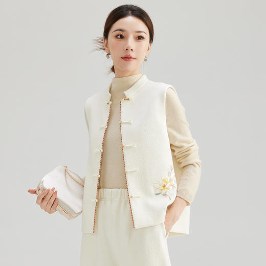 SM 1219传统立领羊毛马甲新中式盘扣改良绣花马甲上衣气质 商品图1