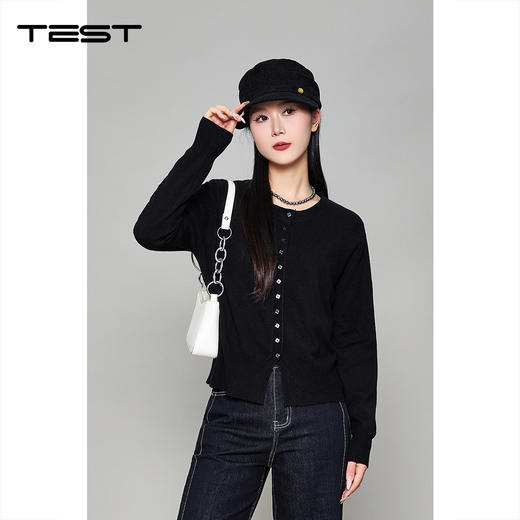 冬上新百搭圆领单排扣简约风修身毛衣1254003 商品图0